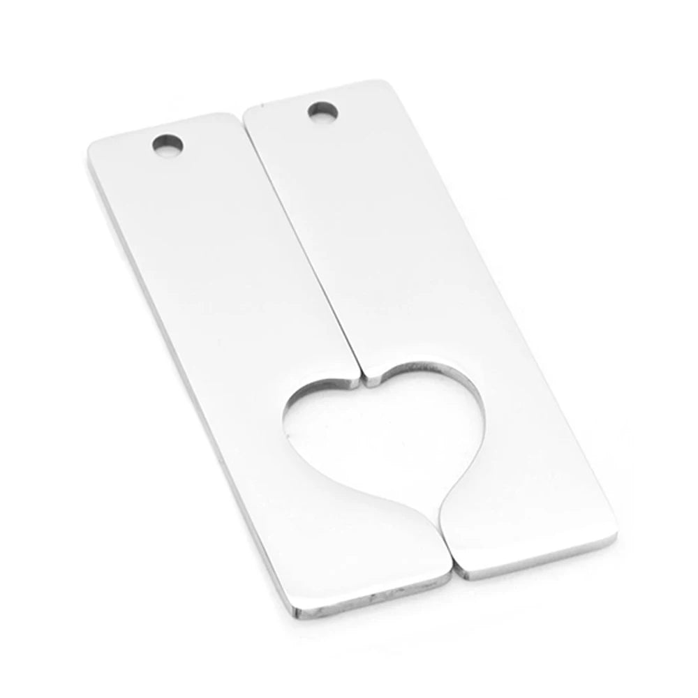 50/Pairs Custom Engravable Rectangular Stainless Steel Pendants Personalized Couple Keyring Charm Accessories