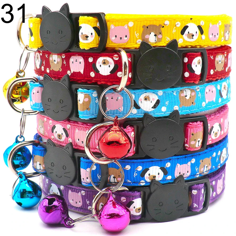 Wholesale 24 PCS Adjustable Cloth Material Pet Dog Chain With Cat Face Button Neckband With Bell Fashion Halter Collar