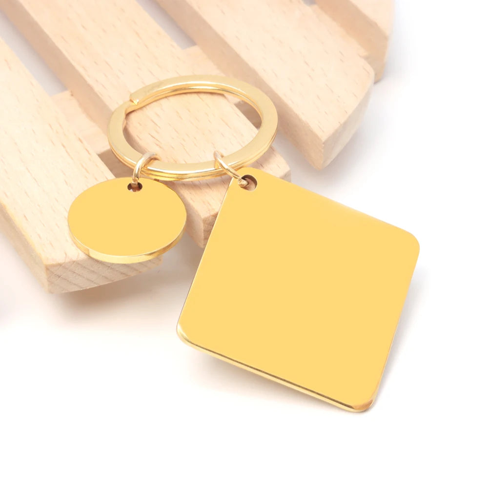 20Sets Pet Dog ID Tag Stainless Steel Mirror Metal Blank Square With Circles Keychain Keyring Engravable Anti-lost Accessories