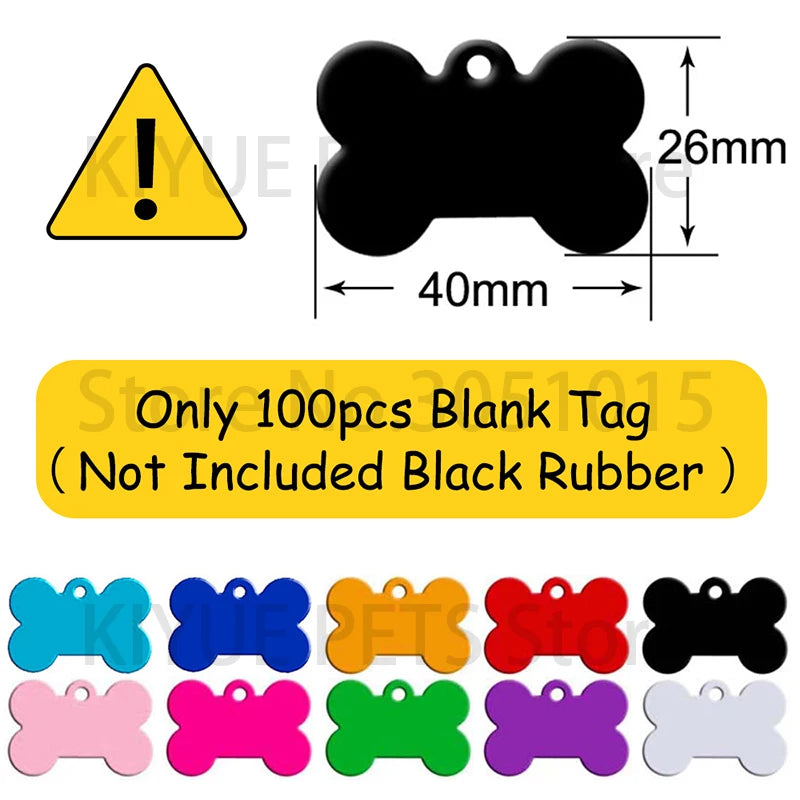 20Pcs Customization Pet ID Tag Silent Black Bone Shape Rubber Silencer Pendant Anti-lost Jewelry Charm Accessories