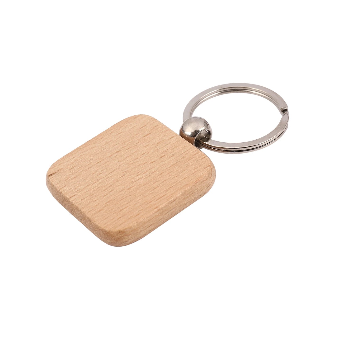 20Pcs 40mm Blank Wooden Keychain Dog Tags Key Ring Rectangular Engraving Key ID Engraved DIY Wooden Pendant Gift