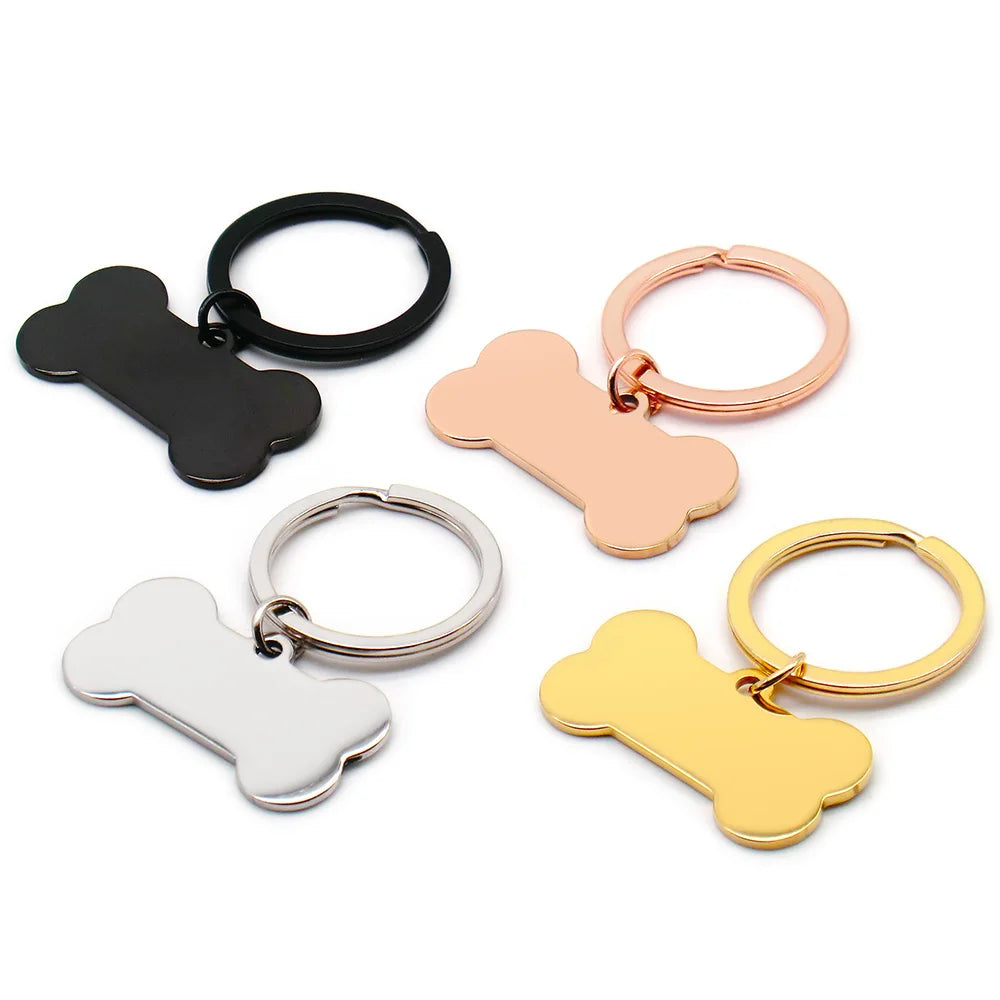 50Sets Bone Pet ID Tag Anti-lost Personalized Engraved Name Tell for Cat Puppy Collar Accessories Custom Plate Key Chain Ring