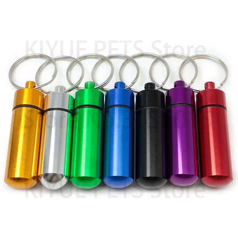 Wholesale 20 Pcs Waterproof Travel Pill Box Bottle Cache Drug Holder Container Keychain Medicine Box Health Car Dog Name Pendant