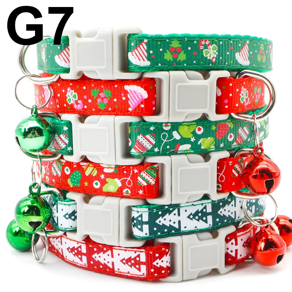 24PCS Pet Cat Collar Bow Tie And Bell Cute Plaid Christmas Red Adjustable Dog Collar With Sash Gifts