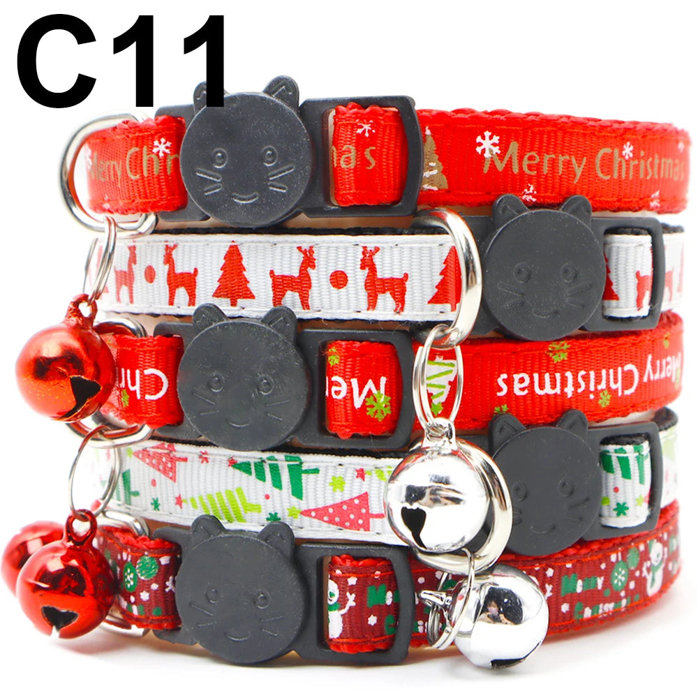 24PCS Christmas Cute Bell Collar Adjustable Buckle Cat Collar Quick Disengagement Kitten Small Dog Accessories