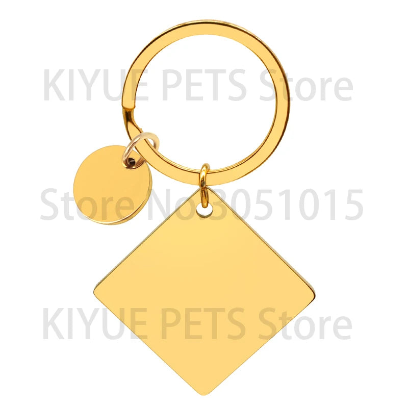 20Sets Pet Dog ID Tag Stainless Steel Mirror Metal Blank Square With Circles Keychain Keyring Engravable Anti-lost Accessories