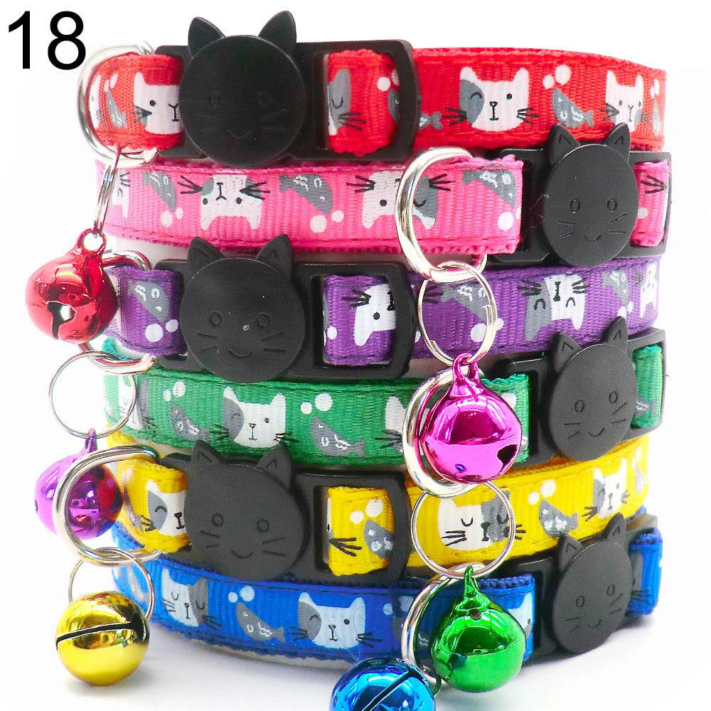 Wholesale 24 PCS Adjustable Cloth Material Pet Dog Chain With Cat Face Button Neckband With Bell Fashion Halter Collar