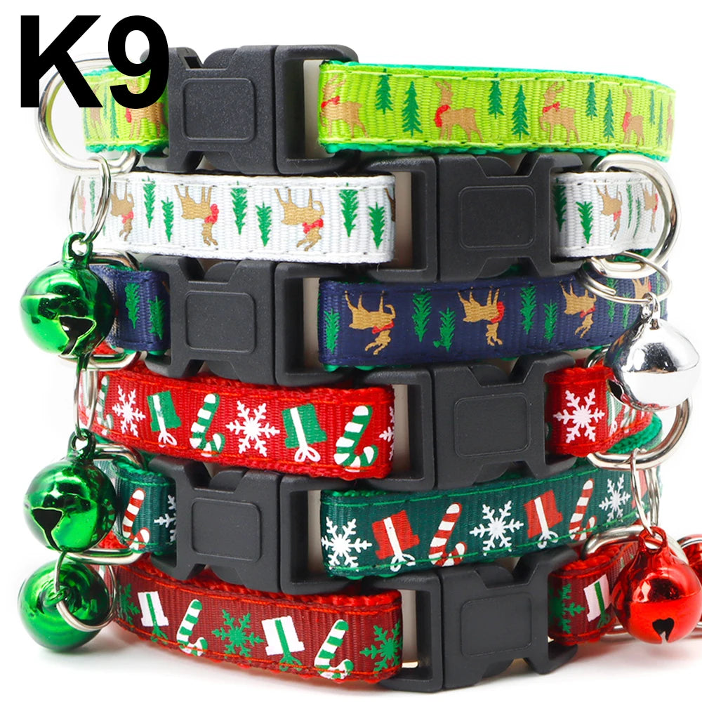 24PCS Pet Cat Collar Bow Tie And Bell Cute Plaid Christmas Red Adjustable Dog Collar With Sash Gifts