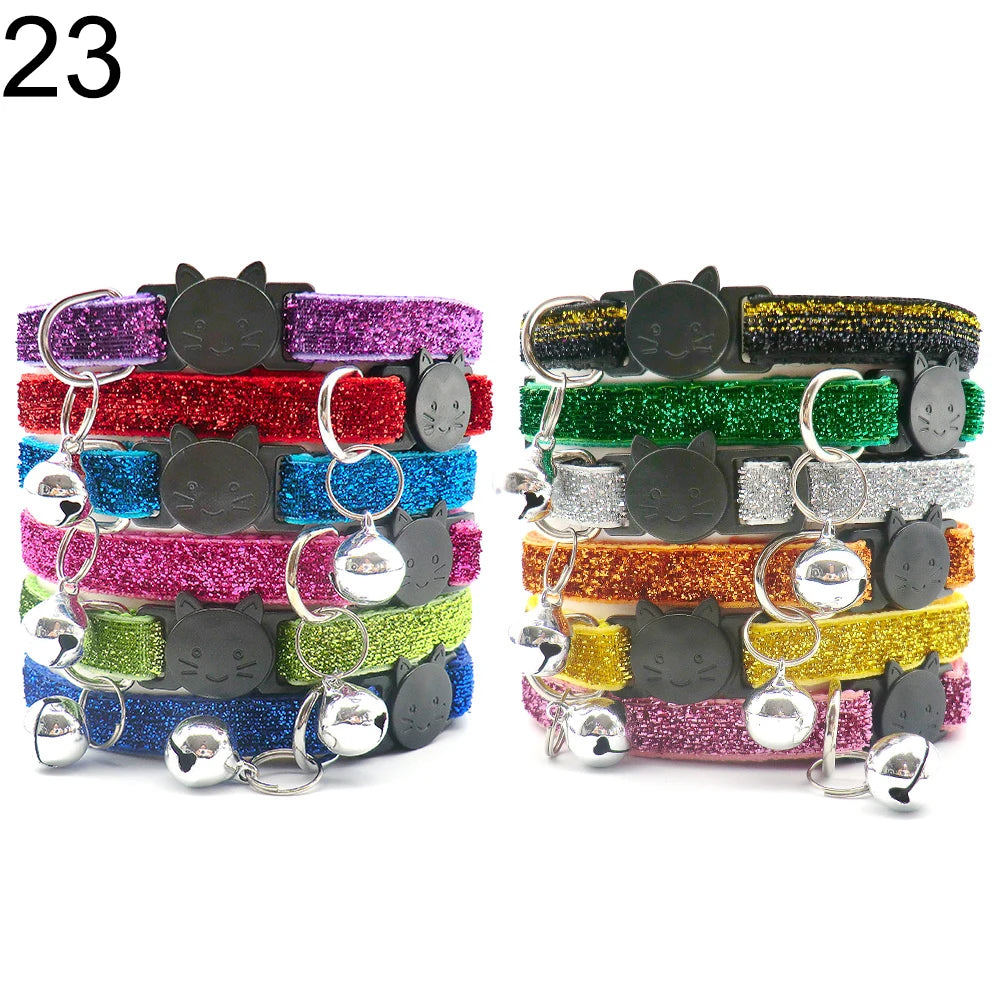 Wholesale 24 PCS Adjustable Cloth Material Pet Dog Chain With Cat Face Button Neckband With Bell Fashion Halter Collar