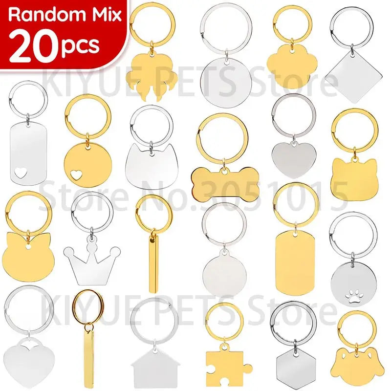 Custom 20Pcs/Set Pet Dog ID Tag Bone Round Stainless Steel Plate Pendant Necklace Collar Pet Accessories