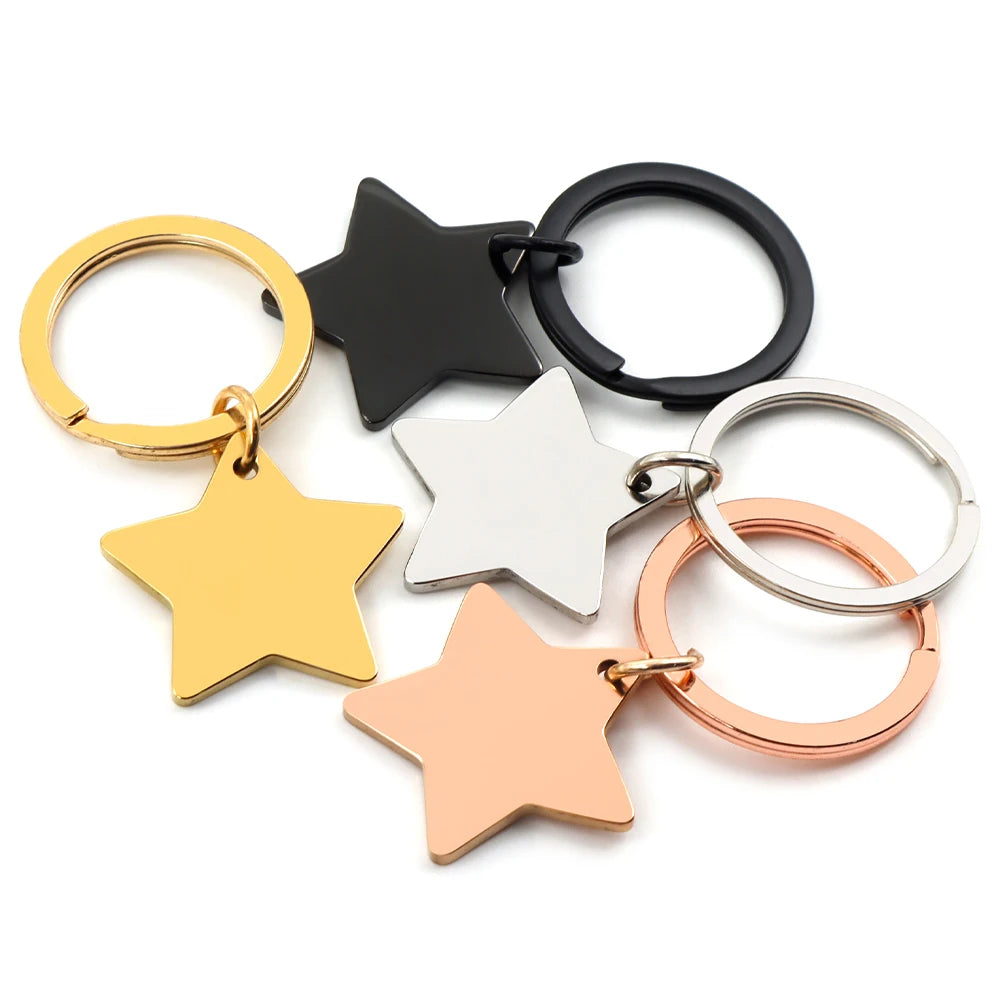 Personalized 50Pcs Blank Star Tag With Chain Pet Dog Plate Keyring Pendant Necklace Jewelry Making Accessories