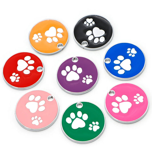 20Pcs Round Paw Metal Dog Tag Pet Anti-Lost Identity Plate Color Lettering Blank Pendant Collar Accessories Back Home Dropping