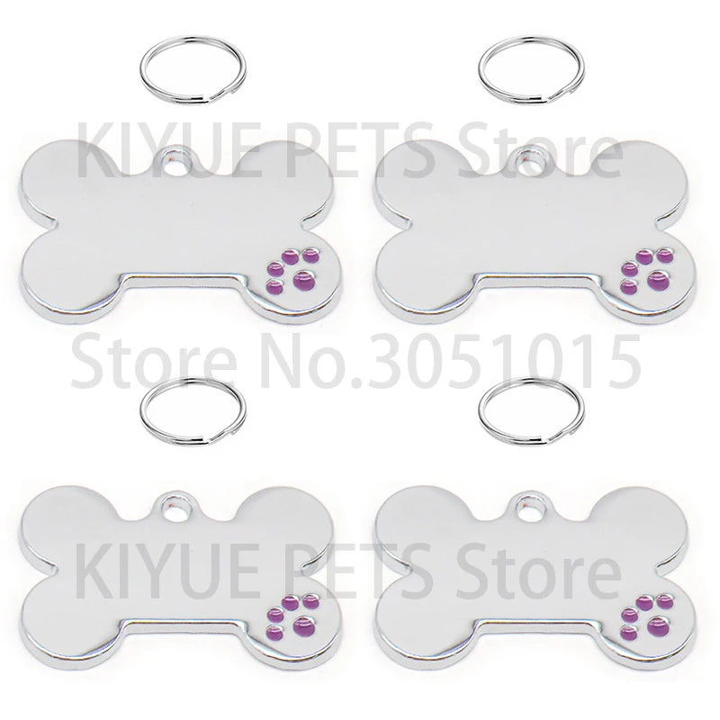 100Pcs Personalized Metal Engraving Pet Dog ID Tag Customized Number Name Cat Tag Collar Footprint Bone Nameplate Anti-lost Pend