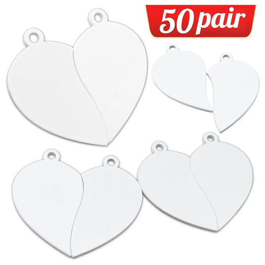 50Pairs/lot Necklace Pendant Mirror Stainless Steel Broken Heart Tag Couple Bracelet Charms Plate for Jewelry Making