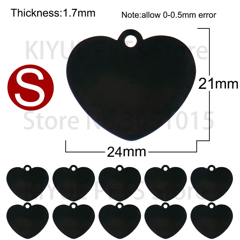 100Pcs Dog ID Heart Tag Custom Personalized Cat Collar Pendant Stainless Steel Necklace Charm Supplies Pet Name Products Keyring