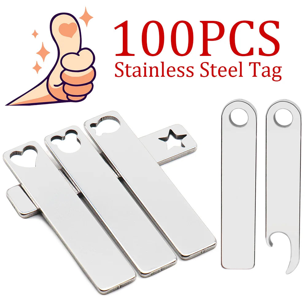 100Pcs Pet Dog Stainless Steel Rectangle Metal Blank Tag Memorial Pendant Necklace Jewelry Makings