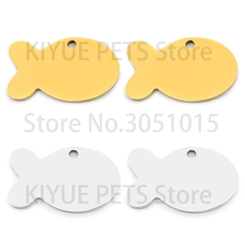 100PCS Personalized Pet ID Tag Fish Shape Stainless Steel Blank Engraved Pendant Accessories Key Ring Gift