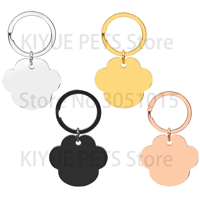 20PCS Personalized Dog ID Tag Blank Engraving Cat Paw Stainless Steel Name Pendant Collar Anti-Lost Puppy Accessory Keyring