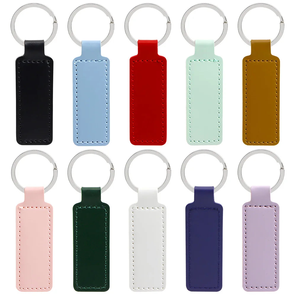 Wholesale 100 50 Pcs PU Leather ID Tag Key Chains Car Keychain Personalized Name Dog Tag ID Plate Square Key Pendant With Ring