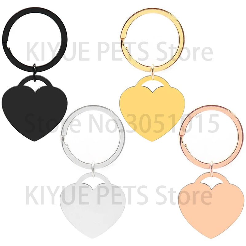 20pcs Stainless Steel Personalized Pet Blank ID Tag Heart Pendant Metal Keyring Nameplate Collar Accessories