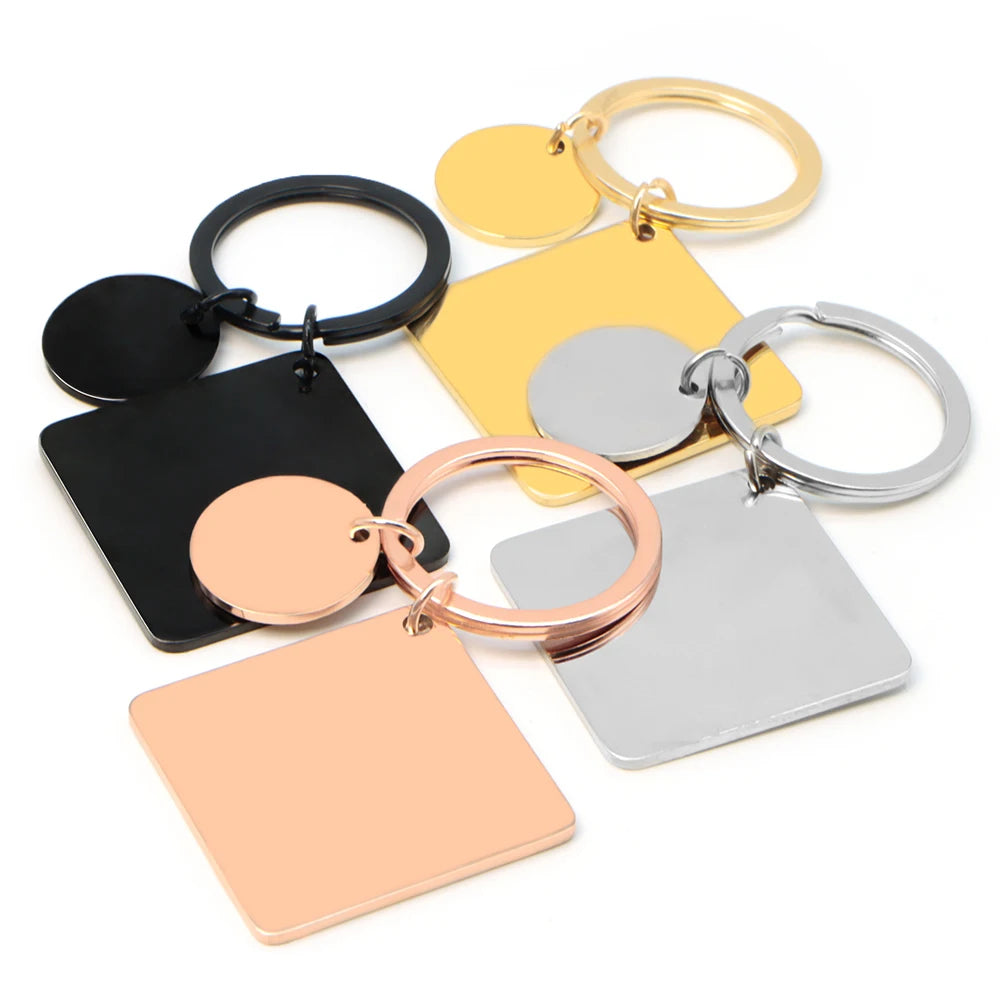 20Sets Pet Dog ID Tag Stainless Steel Mirror Metal Blank Square With Circles Keychain Keyring Engravable Anti-lost Accessories