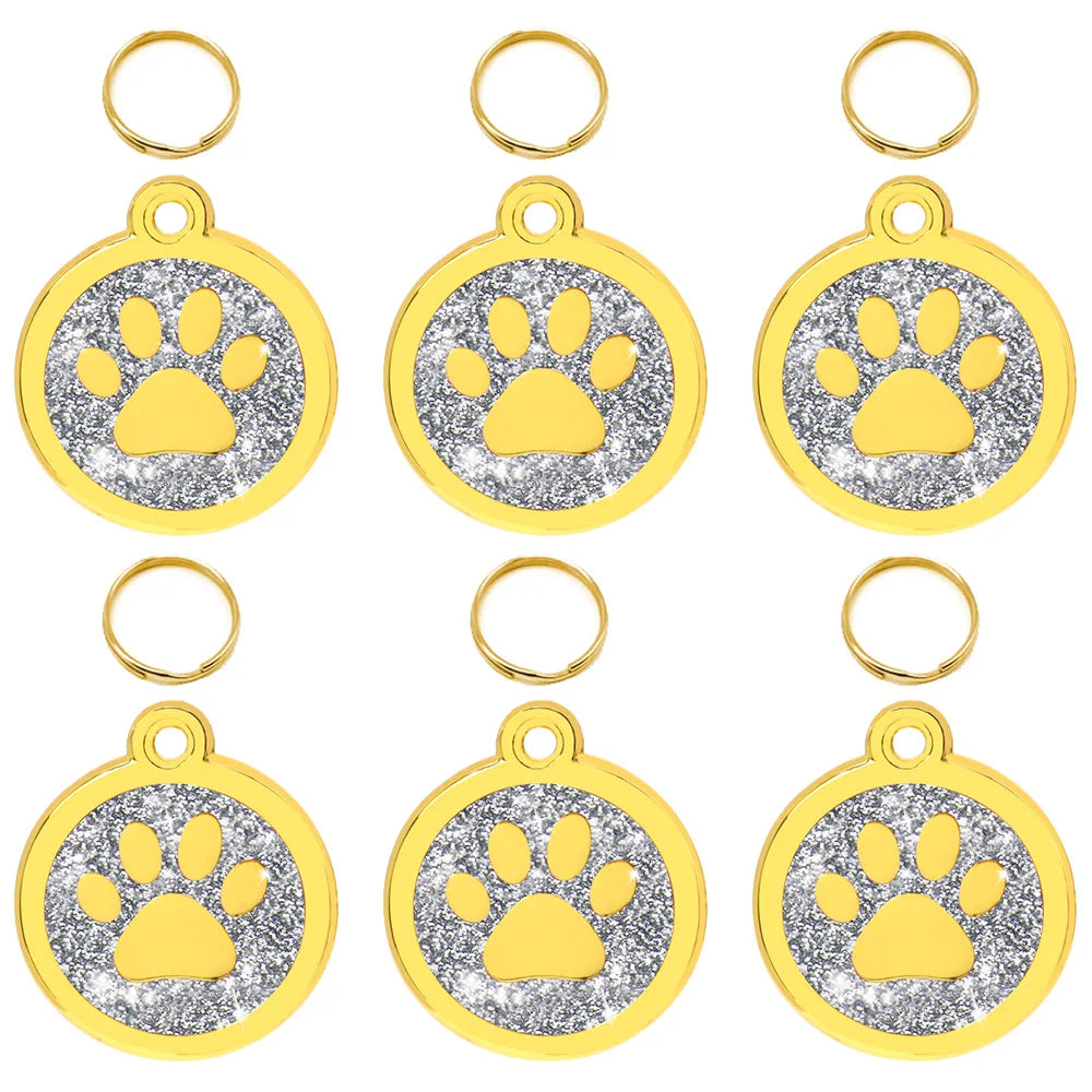 20Pcs Anti-lost Custom Dog ID Tag Engraved Pet Collar Accessories Personalized Blank Alloy Puppy Paw Name Metal