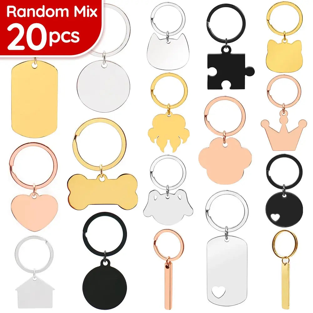 Custom 20Pcs/Set Pet Dog ID Tag Bone Round Stainless Steel Plate Pendant Necklace Collar Pet Accessories