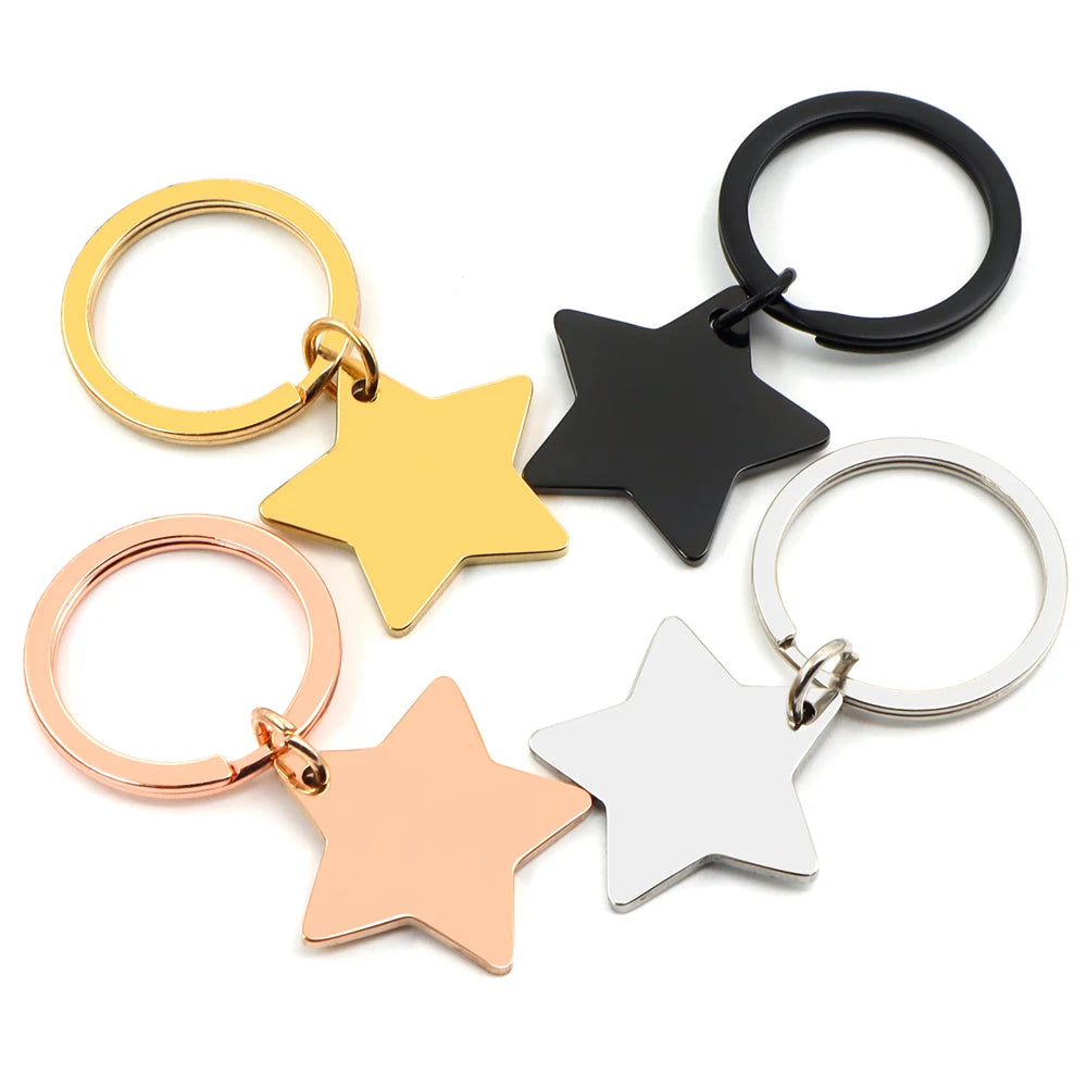 Personalized 50Pcs Blank Star Tag With Chain Pet Dog Plate Keyring Pendant Necklace Jewelry Making Accessories