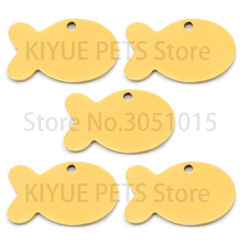 100PCS Personalized Pet ID Tag Fish Shape Stainless Steel Blank Engraved Pendant Accessories Key Ring Gift