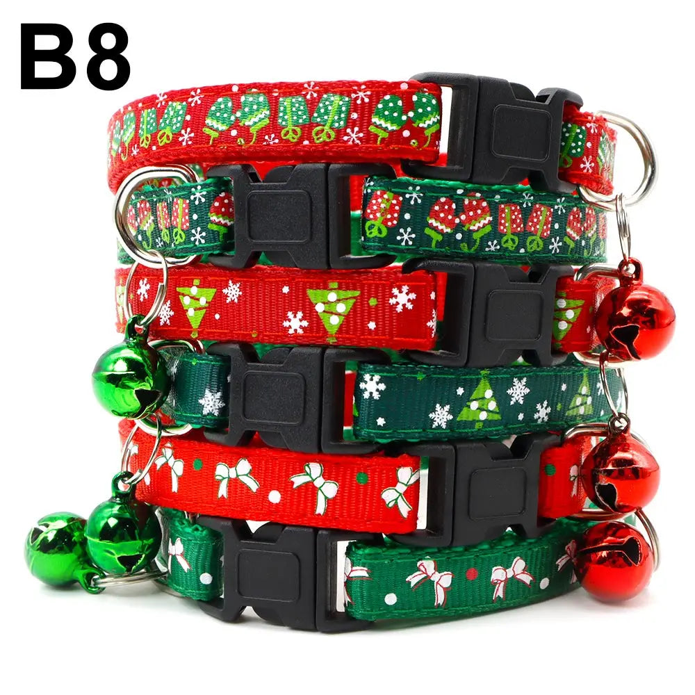 100PCS Dog Collar Christmas Pet Bow Tie New Year Santa Claus Cat With Bell Chihuahua Necklace Adjustable For Puppy Gifts