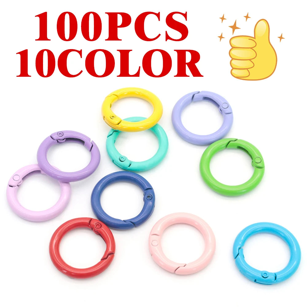 100Pcs Round Carabiner Ring Split Spring Gate Keychain O Ring Chain Jewelry Making Connector Pet Tag Accessories