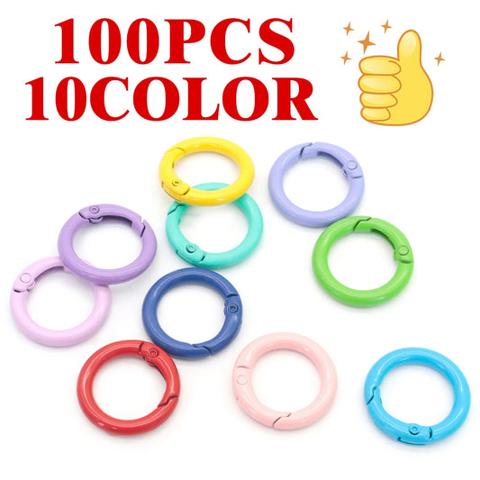 100Pcs Round Carabiner Ring Split Spring Gate Keychain O Ring Chain Jewelry Making Connector Pet Tag Accessories