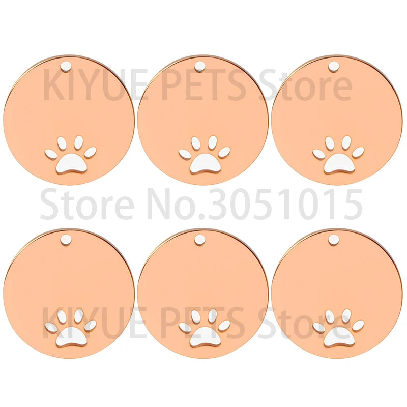 20PCS Pet ID Name Tag Round Inner Openwork Dog Paw Stainless Steel Custom Engraved Personalized Cat Nameplate Pendant Jewelry