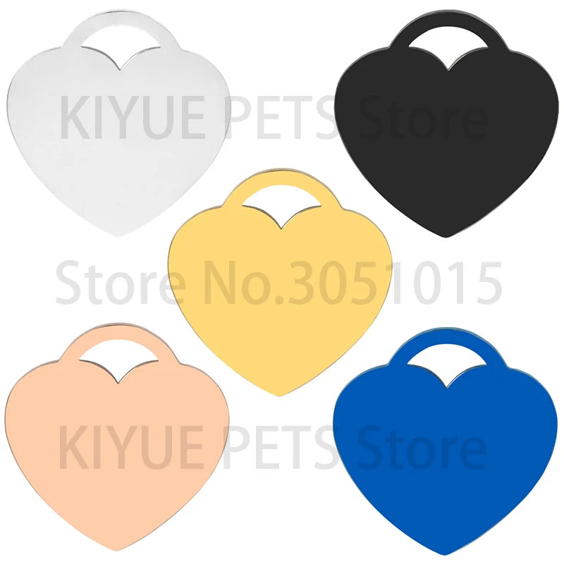 20Pcs Personalized Engraving Customized Dog ID Heart Shape Stainless Steel Tag Keyring Accessories Nameplate Pendant