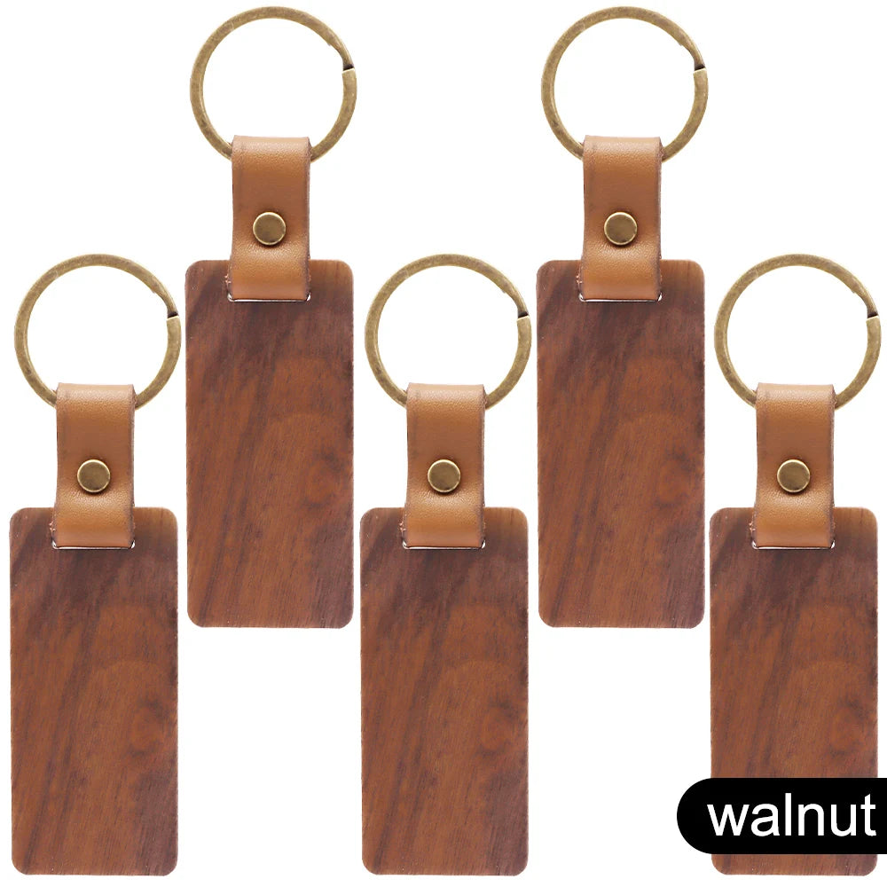 50pcs Wooden Keychain Rectangular Collectible Key Ring Car Bag Hanging Pendant Painting Crafts Cute Keychain for Women Men