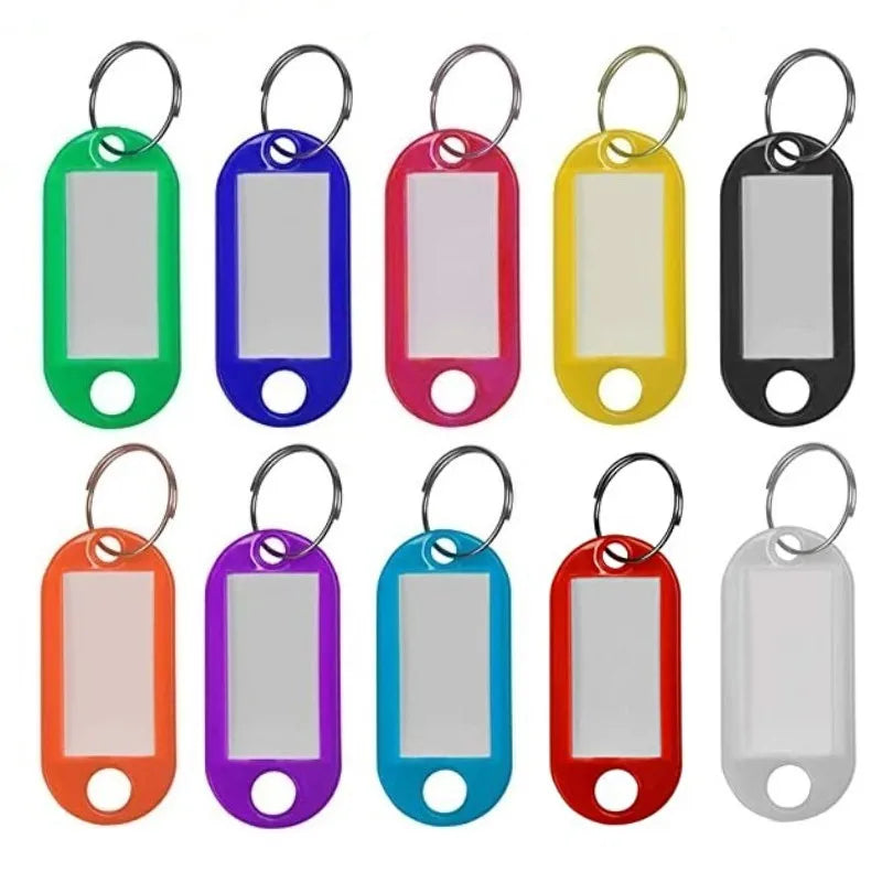 Wholesale 100Pcs ID Tag Dog Pet Plastic Keychain Key Tags ID Label Name Tags With Ring Key Chains Rings Write Name Phone Text