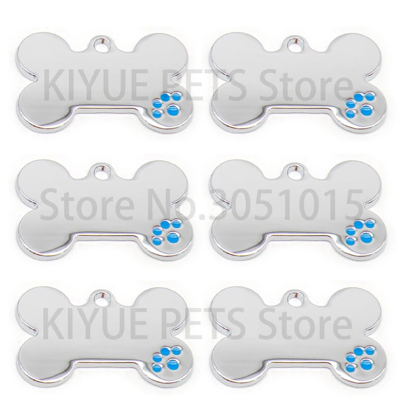 100Pcs Personalized Metal Engraving Pet Dog ID Tag Customized Number Name Cat Tag Collar Footprint Bone Nameplate Anti-lost Pend