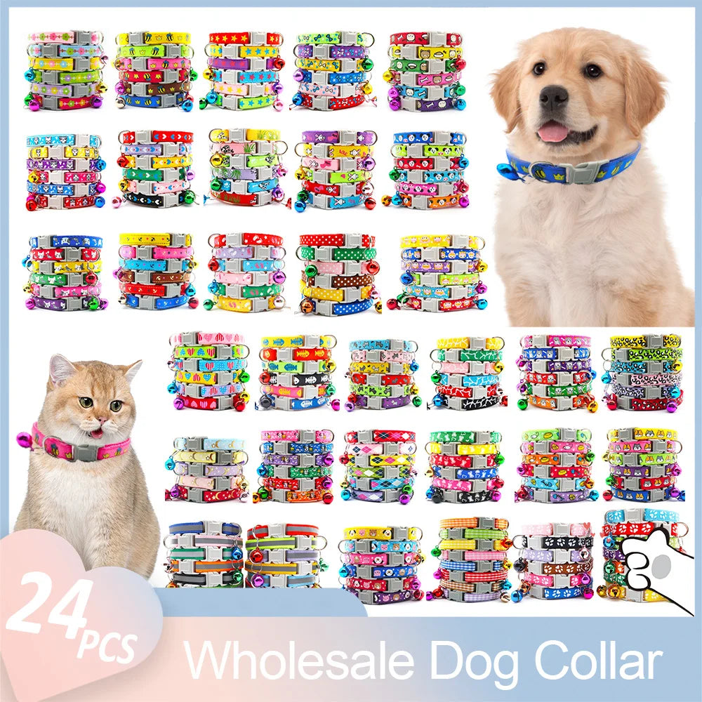 Wholesale 24pc Mix Color Pet Dog Collar Cute Paw Print Kitten Adjustable Puppy Neck Strap Personalized Anti-lost Collar