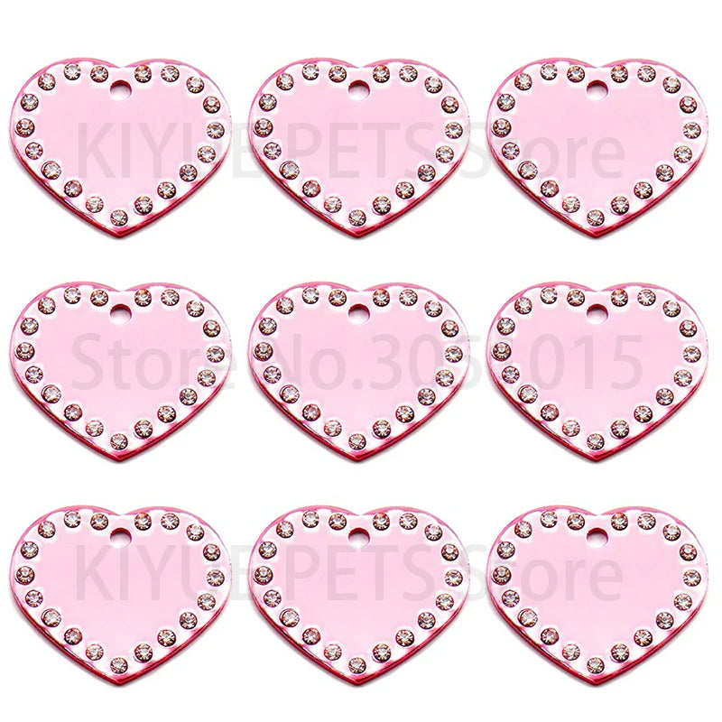 20Pcs Rhinestone Aluminum Anodized Bone Heart Pendant Keychain Wedding Decoration Blank Nameplate