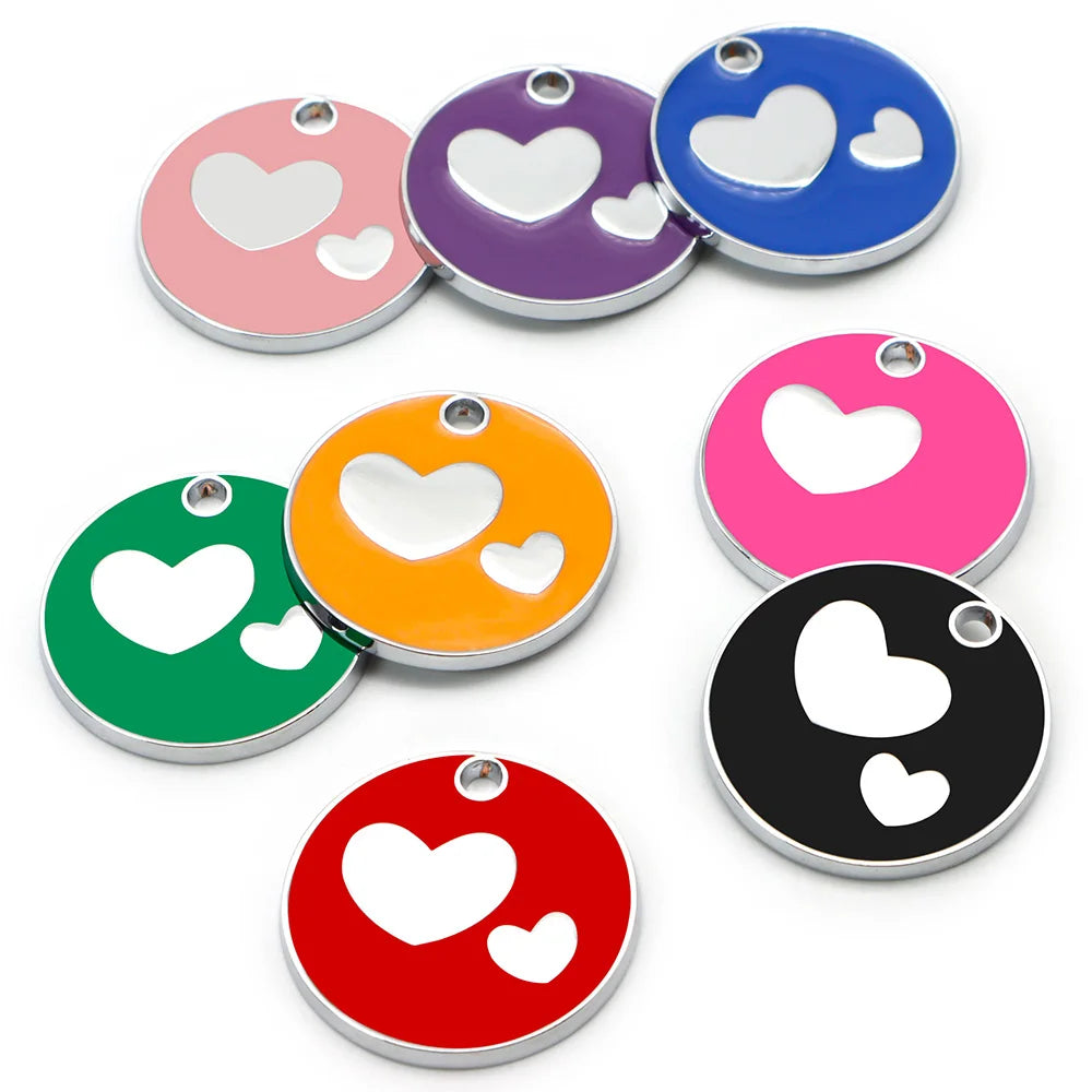 Wholesale 20Pcs Personalized Dog Cat ID Tag Anti-lost Pet Name Plates Blank Engraving  Nameplate Pendant Heart Round Shape