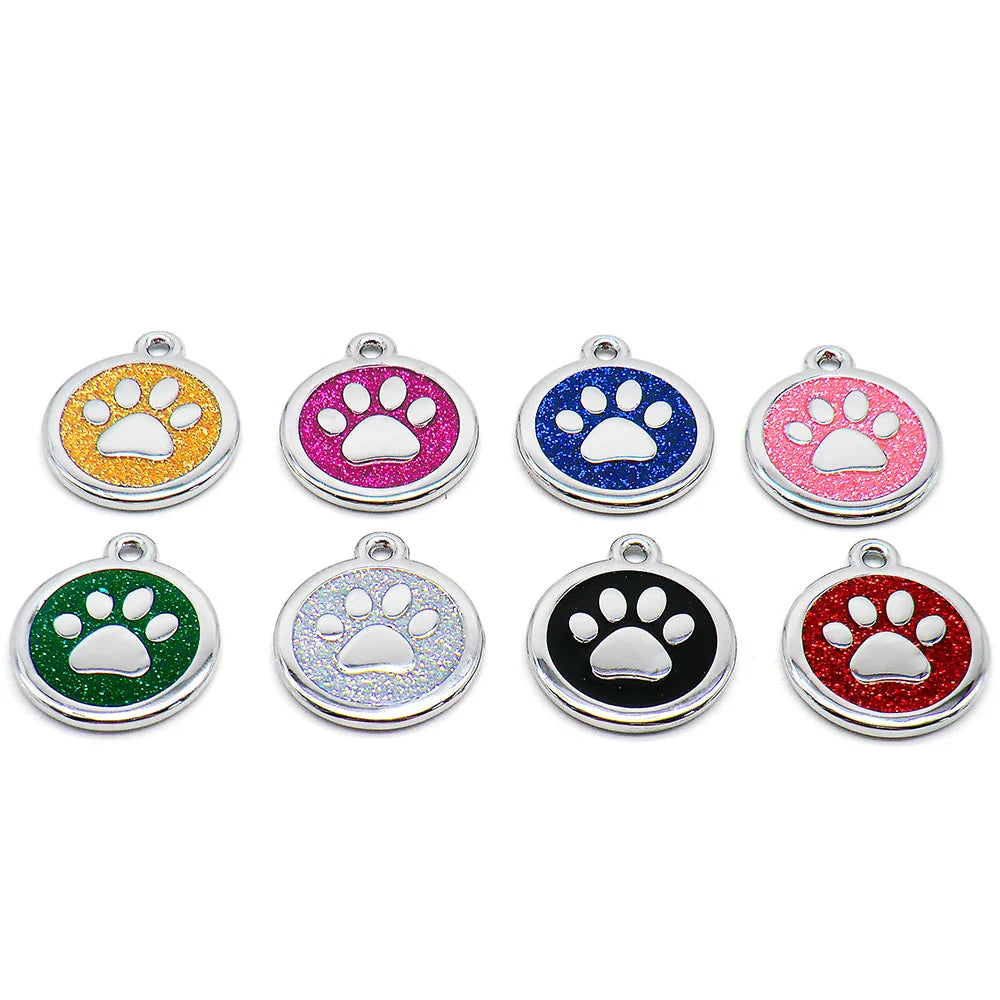 100PCS Anti-lost Custom Dog ID Tag Engraved Shiny Pet Dog Collar Accessories Personalized Cat Puppy ID Tag Alloy Round Paw Name