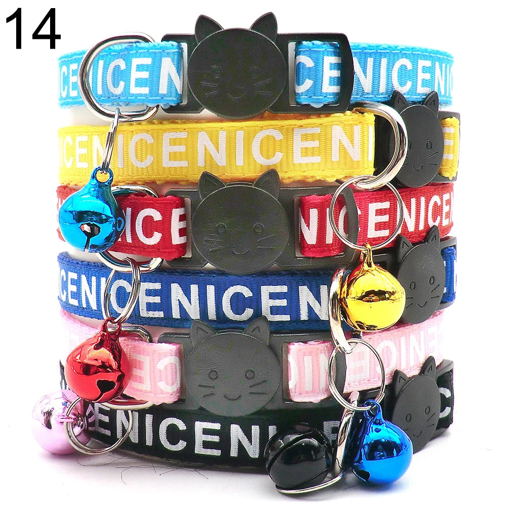 Wholesale 24 PCS Adjustable Cloth Material Pet Dog Chain With Cat Face Button Neckband With Bell Fashion Halter Collar