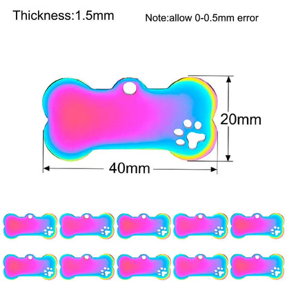 100Pcs Pet Dog Rainbow Stainless Steel ID Tag Personalized Anti-lost Nameplate Metal Key Ring Pendant Charms Gift Accessories