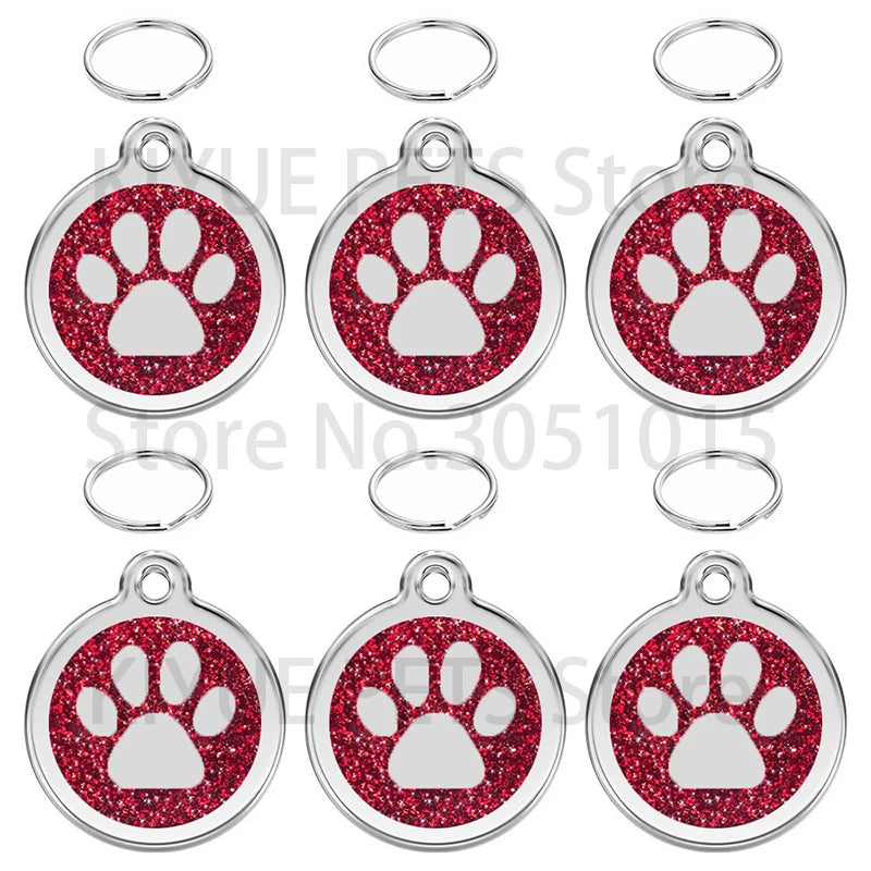 100PCS Anti-lost Custom Dog ID Tag Engraved Shiny Pet Dog Collar Accessories Personalized Cat Puppy ID Tag Alloy Round Paw Name