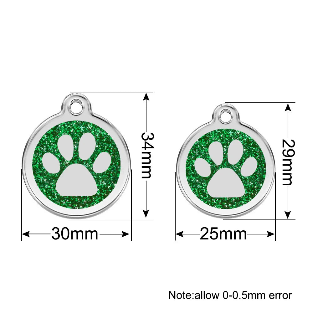 100PCS Anti-lost Custom Dog ID Tag Engraved Shiny Pet Dog Collar Accessories Personalized Cat Puppy ID Tag Alloy Round Paw Name