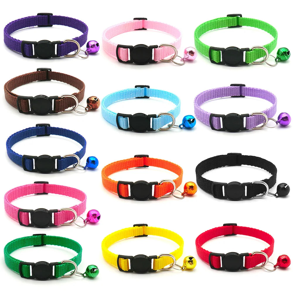 Wholesale 24Pcs Safety Casual Solid Color Neck Strap Fashion Walking Outside Pet Cat Dog Collar With Bell Delicate