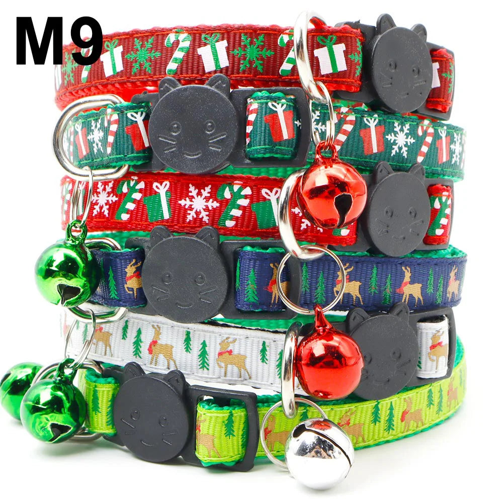 100PCS Dog Collar Christmas Pet Bow Tie New Year Santa Claus Cat With Bell Chihuahua Necklace Adjustable For Puppy Gifts