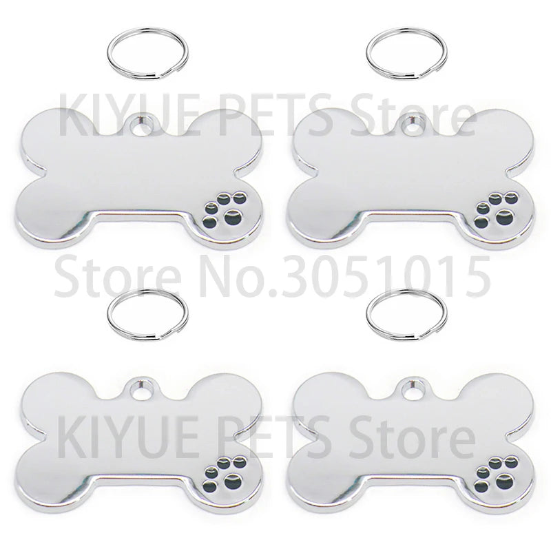 100Pcs Personalized Metal Engraving Pet Dog ID Tag Customized Number Name Cat Tag Collar Footprint Bone Nameplate Anti-lost Pend