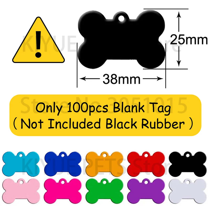 20Pcs Customization Pet ID Tag Silent Black Bone Shape Rubber Silencer Pendant Anti-lost Jewelry Charm Accessories