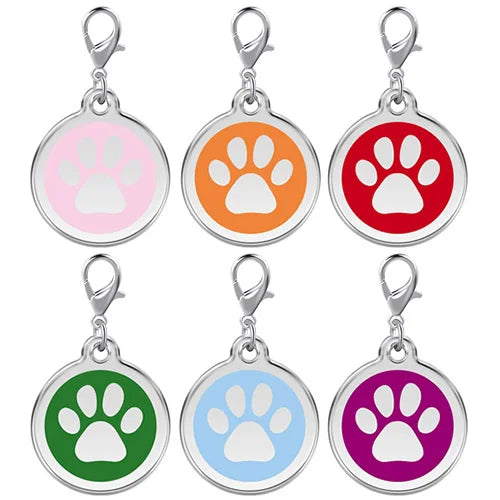 Wholesale 100 Tags Paw Pet Name Keychain ID Tags Number Address NamePlate Ring Key Chain Tag Pet metal tags id wallet pendant